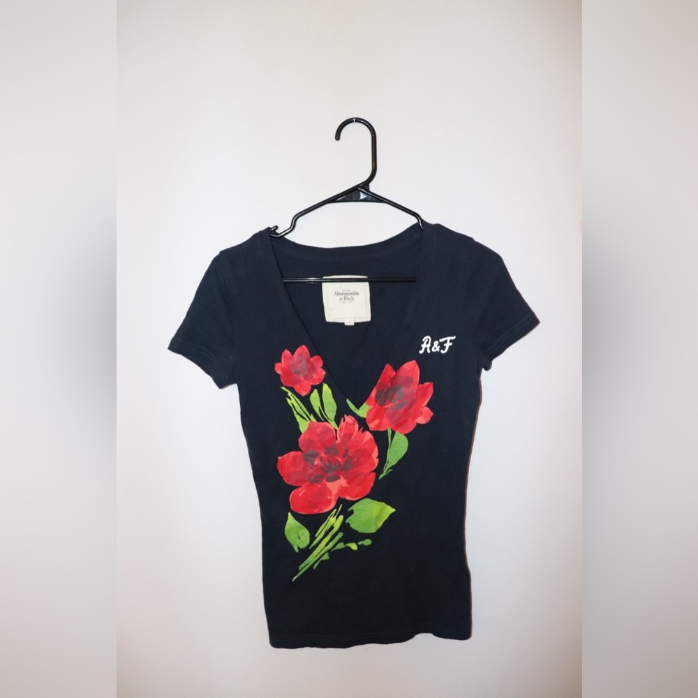 Abercrombie & Fitch Black Tee with Vibrant Floral Design